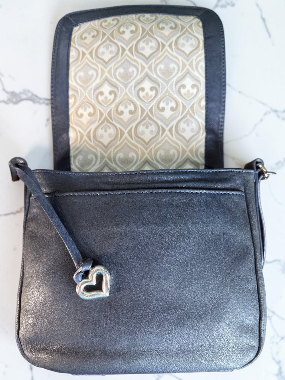 Brighton Masterpiece "Crown Jewel" Navy Leather Shoulder Crossbody Bag -Like New - Picture 10 of 15